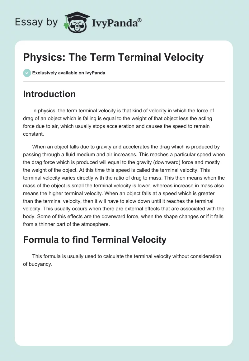 Physics: The Term Terminal Velocity. Page 1