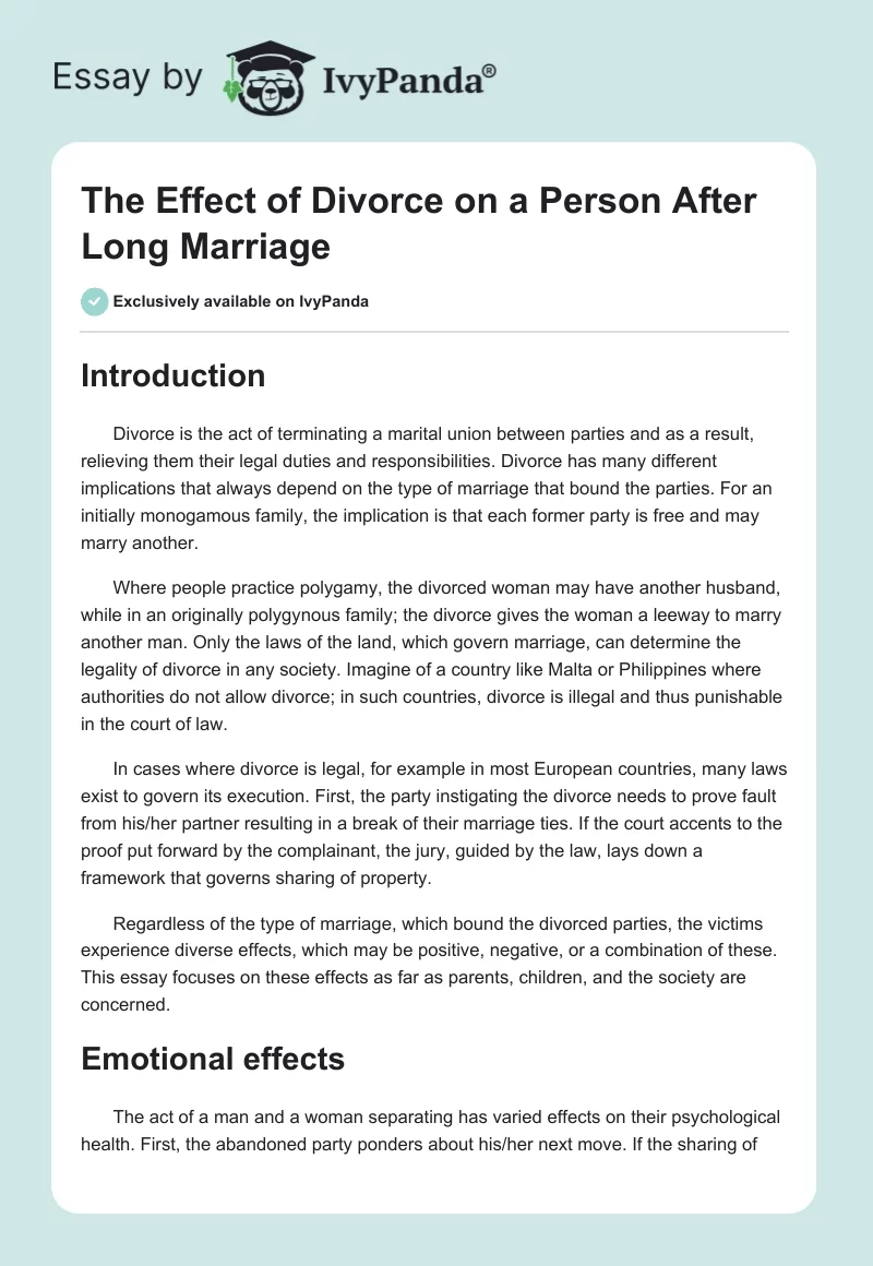 The Effect of Divorce on a Person After Long Marriage. Page 1