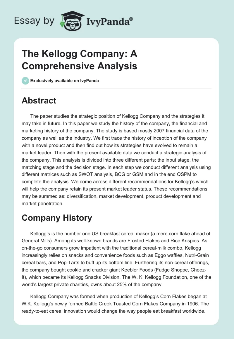 The Kellogg Company: A Comprehensive Analysis. Page 1