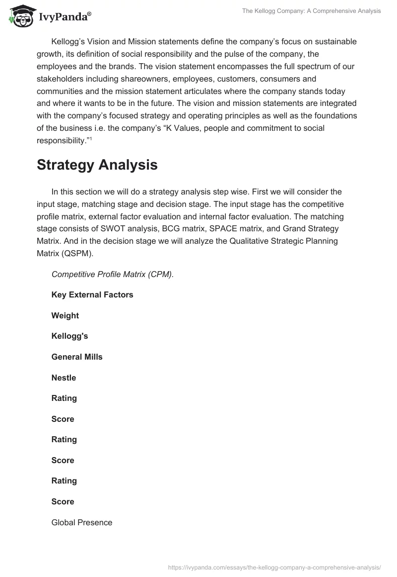 The Kellogg Company: A Comprehensive Analysis. Page 3