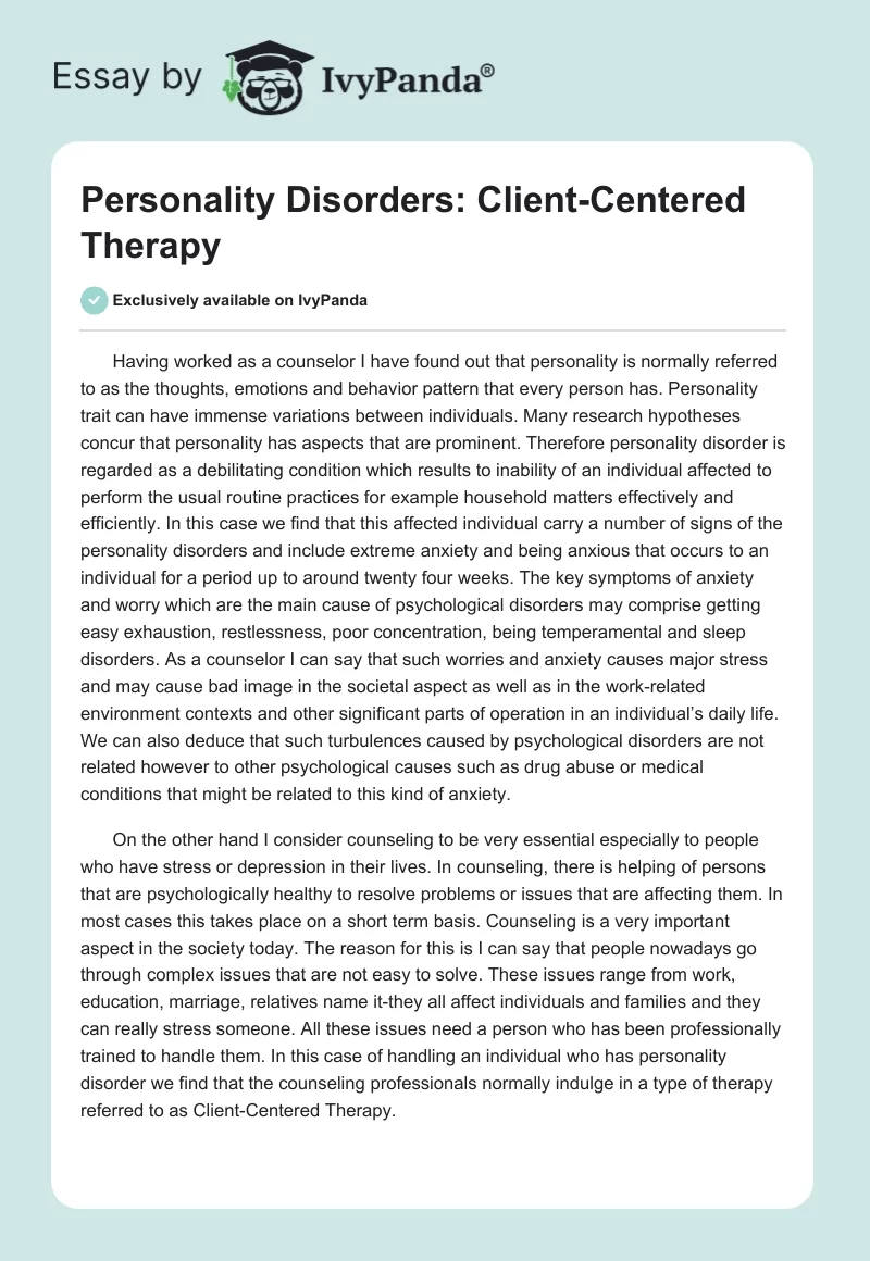 Personality Disorders: Client-Centered Therapy. Page 1