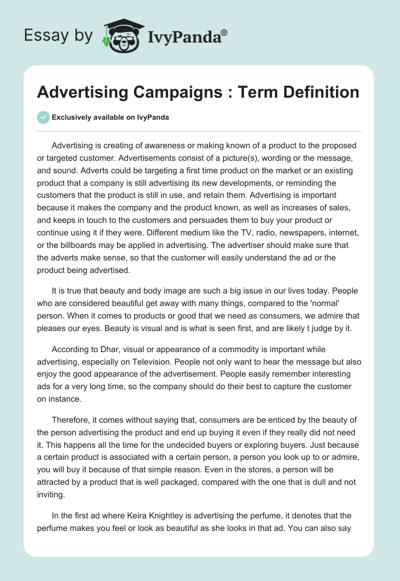 Advertising Campaigns : Term Definition. Page 1