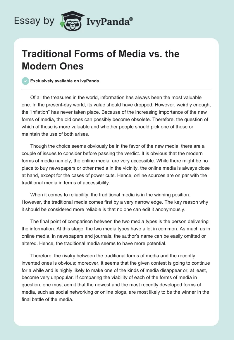 Traditional Forms of Media vs. the Modern Ones. Page 1