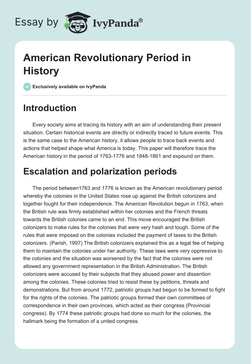 American Revolutionary Period in History. Page 1