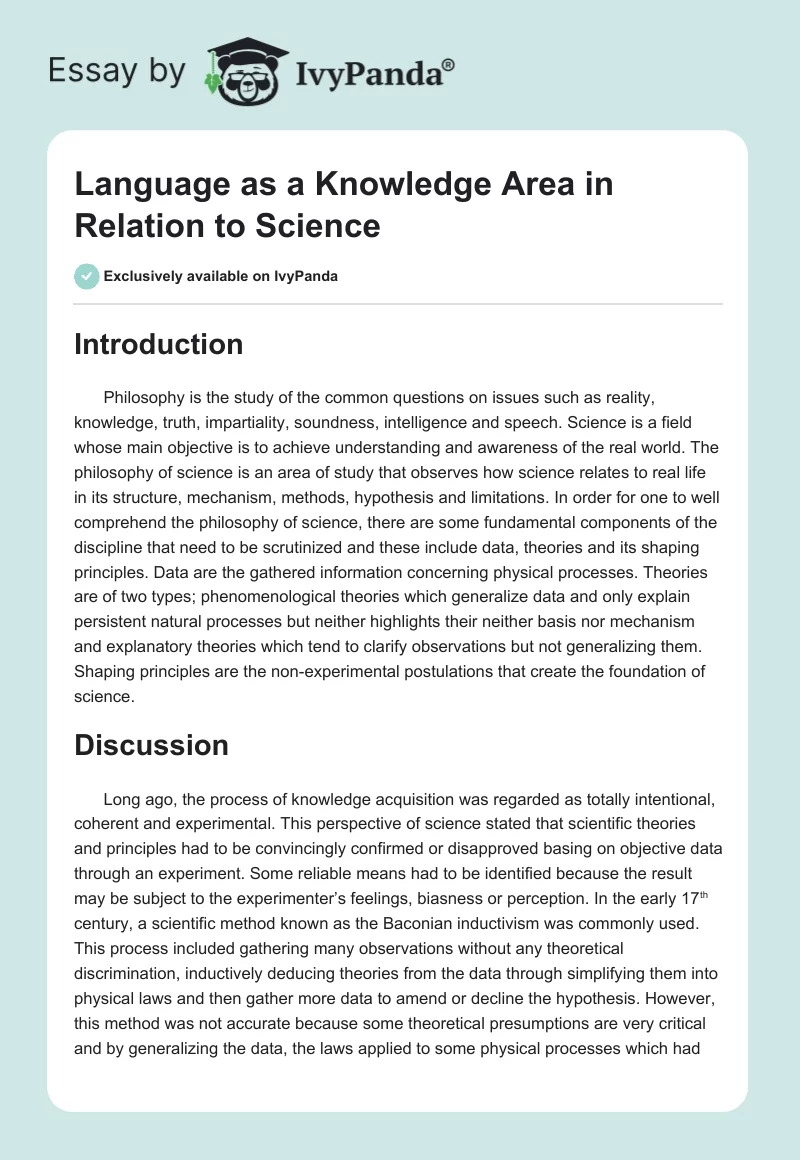 Language as a Knowledge Area in Relation to Science. Page 1