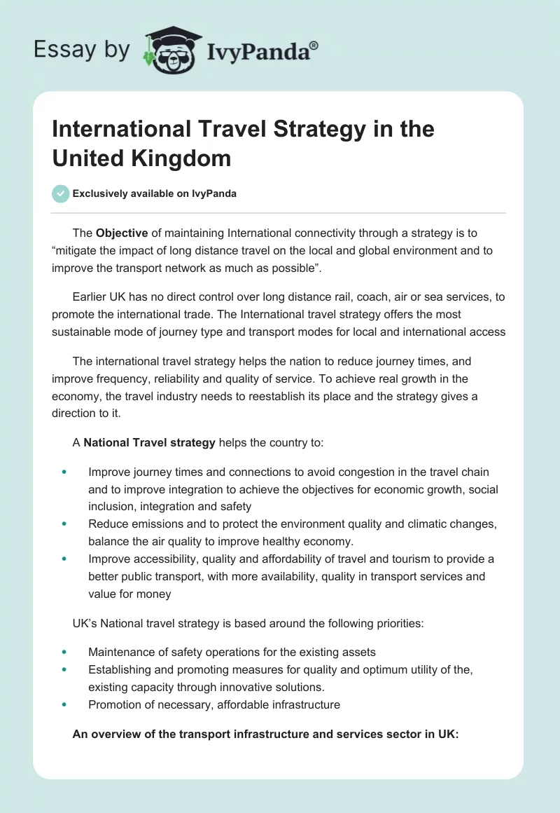 International Travel Strategy in the United Kingdom. Page 1