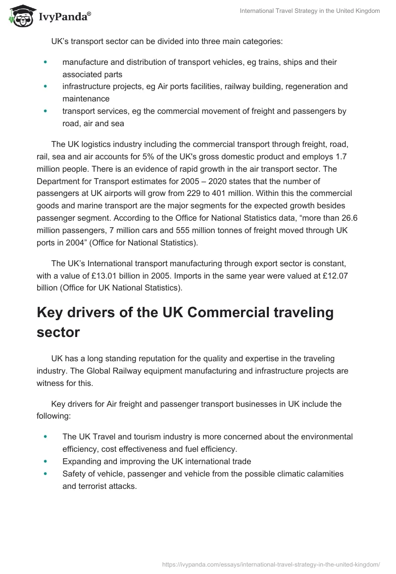 International Travel Strategy in the United Kingdom. Page 2