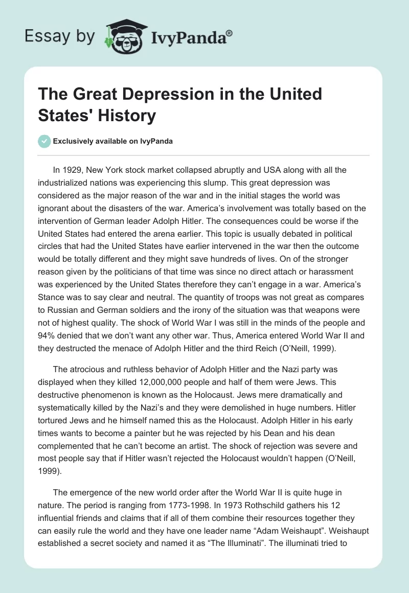 The Great Depression in the United States' History. Page 1
