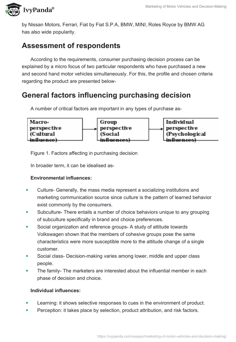 Marketing of Motor Vehicles and Decision-Making. Page 2