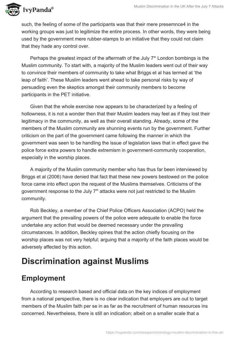 Muslim Discrimination in the UK After the July 7 Attacks. Page 4