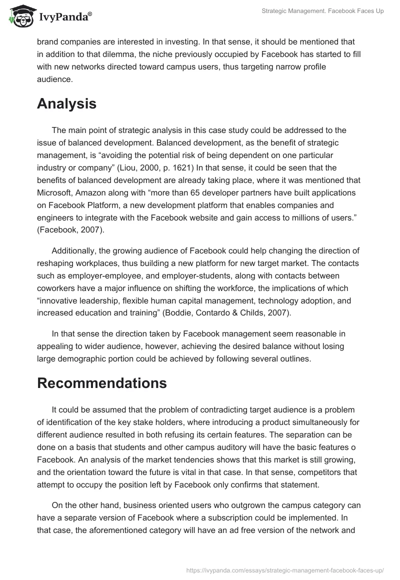Strategic Management. Facebook Faces Up. Page 2
