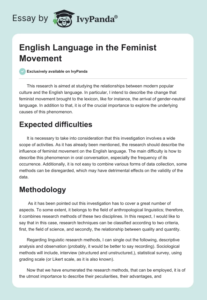 English Language in the Feminist Movement. Page 1