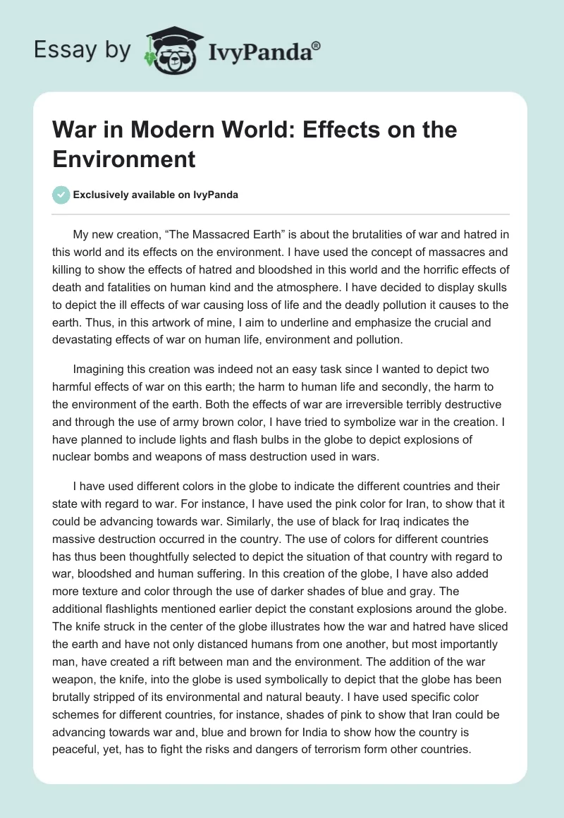 War in Modern World: Effects on the Environment. Page 1