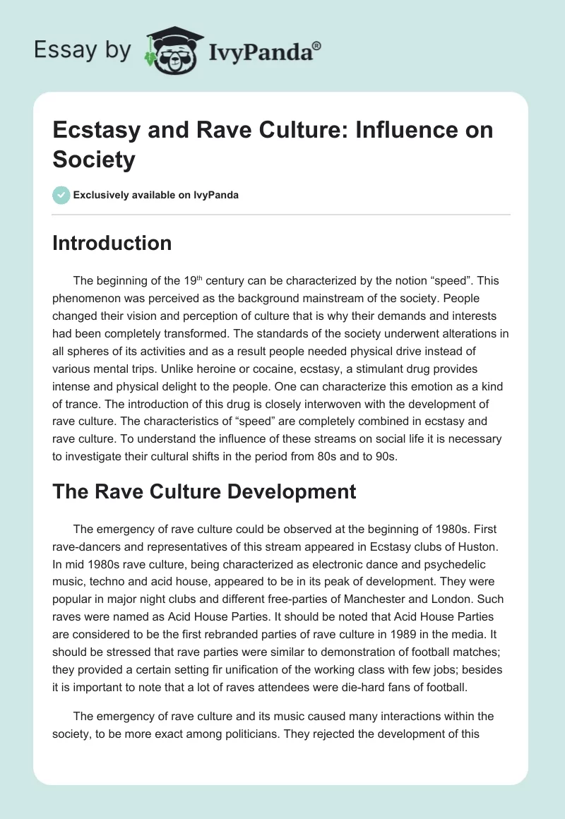 Ecstasy and Rave Culture: Influence on Society. Page 1