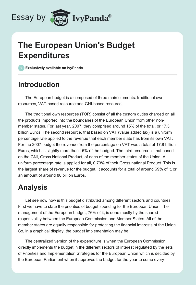 The European Union's Budget Expenditures. Page 1