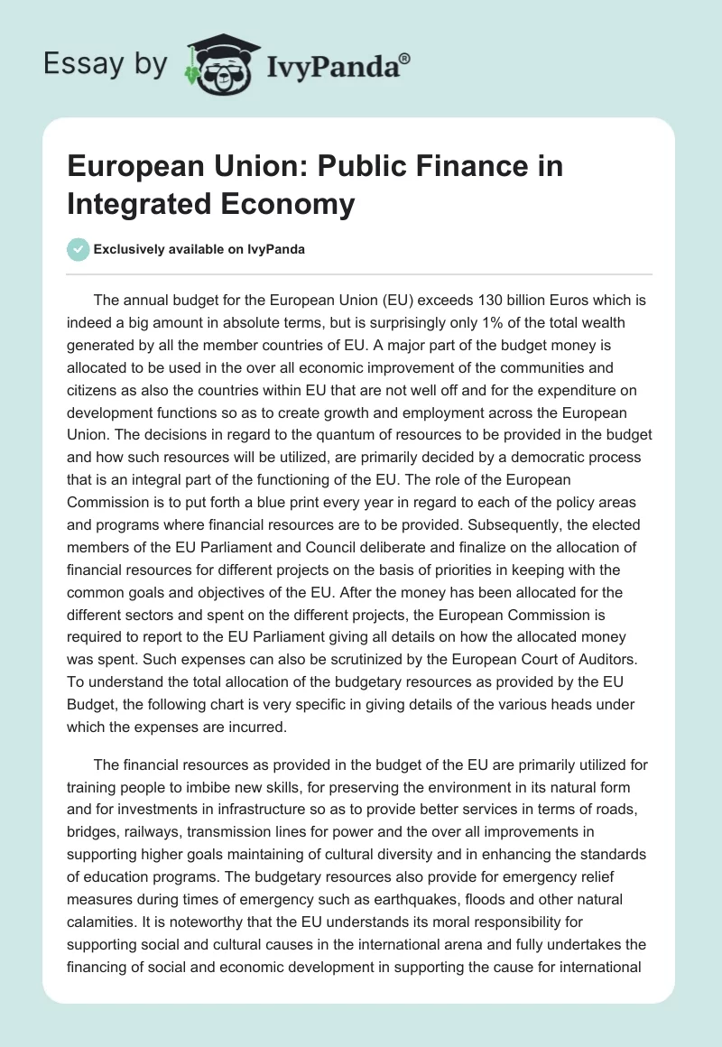 European Union: Public Finance in Integrated Economy. Page 1