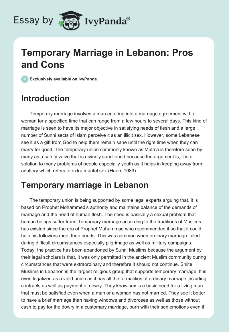 Temporary Marriage in Lebanon: Pros and Cons. Page 1