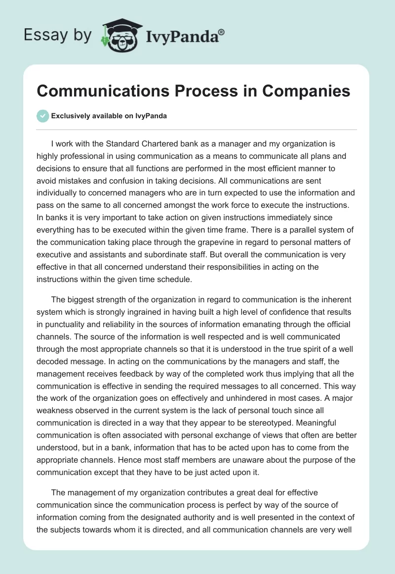 Communications Process in Companies. Page 1