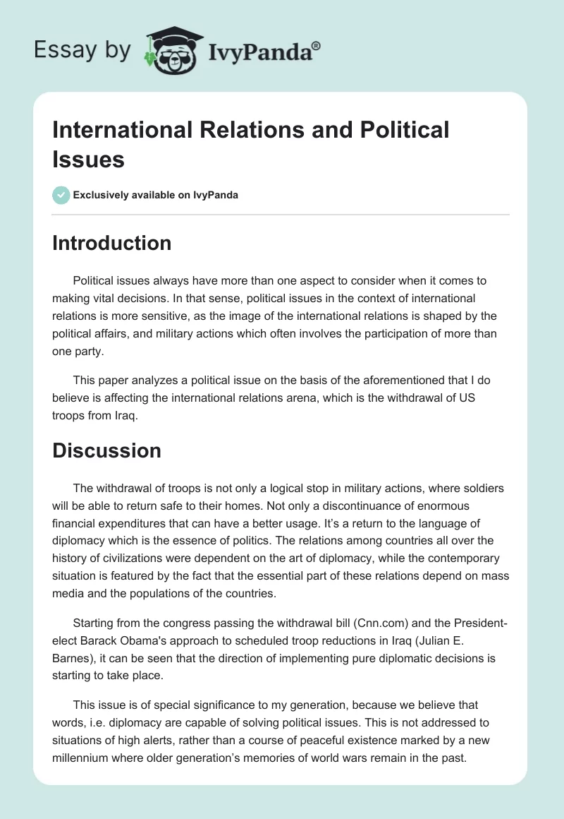 International Relations and Political Issues. Page 1