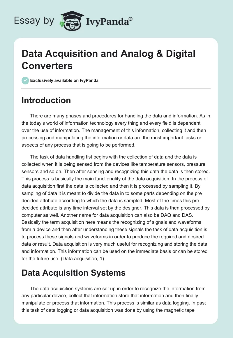 Data Acquisition and Analog & Digital Converters. Page 1