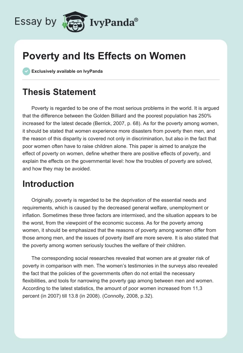 Poverty and Its Effects on Women. Page 1