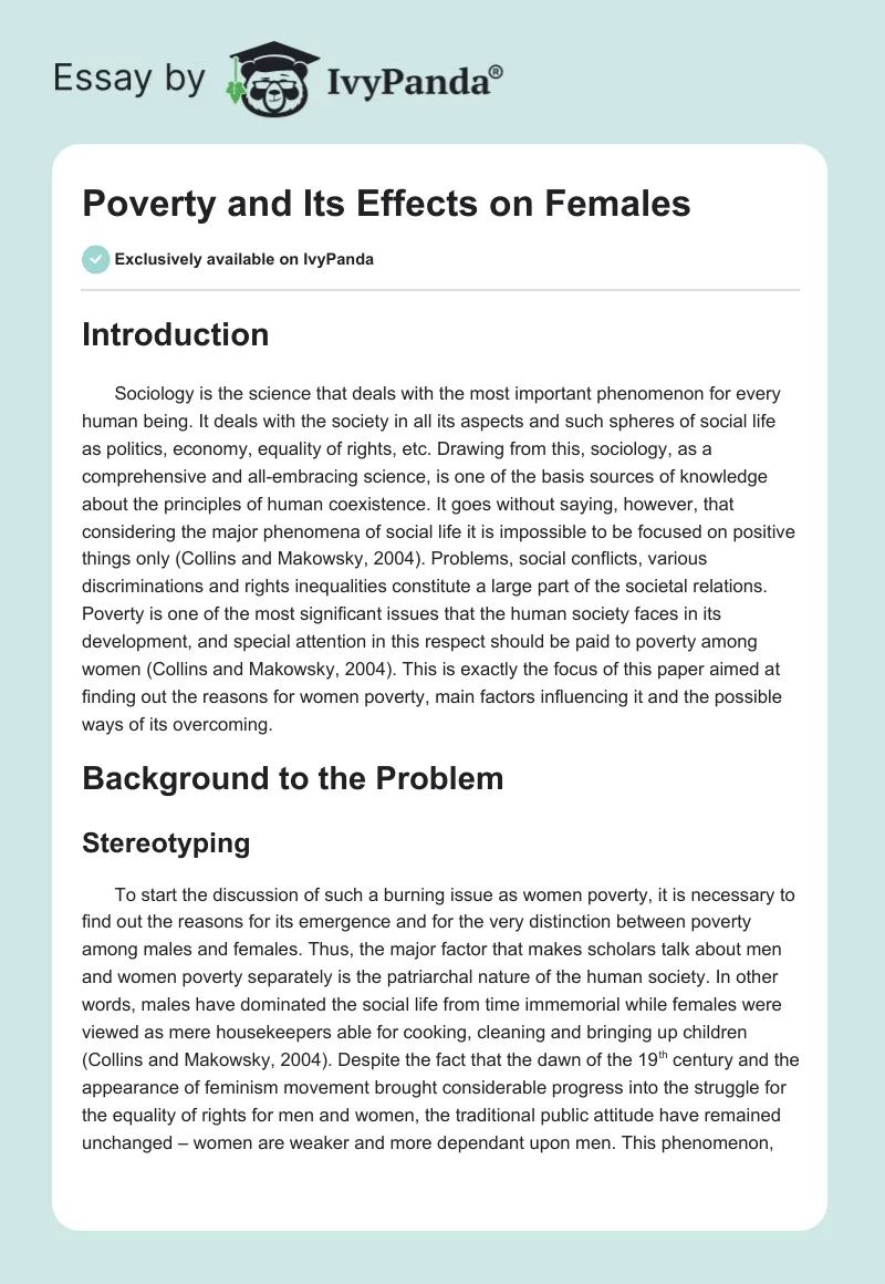 Poverty and Its Effects on Females. Page 1