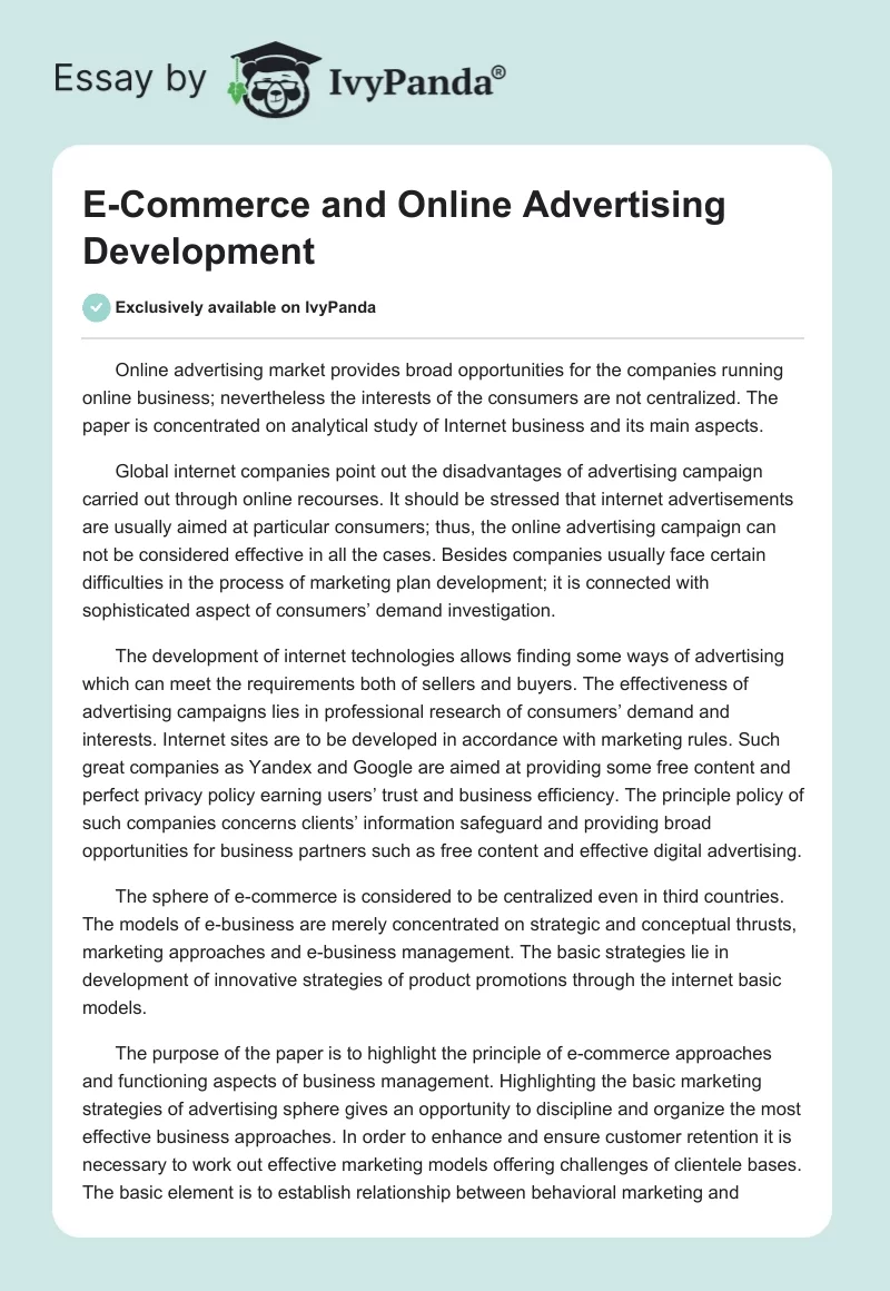 E-Commerce and Online Advertising Development. Page 1