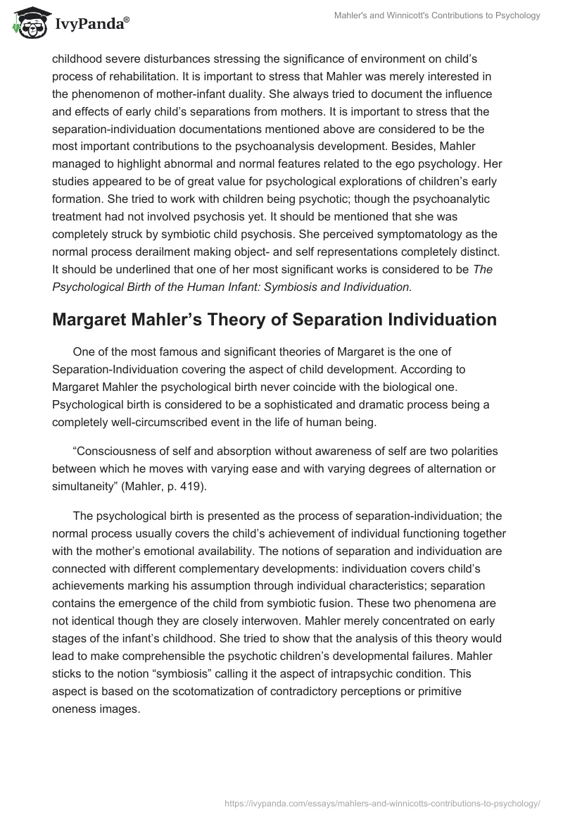 Mahler's and Winnicott's Contributions to Psychology. Page 2