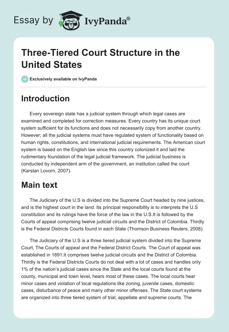 Three-Tiered Court Structure in the United States. Page 1