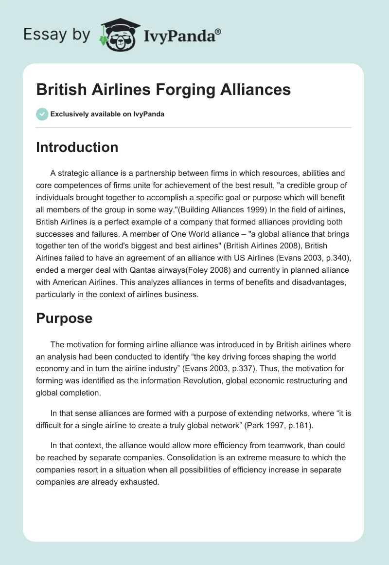 British Airlines Forging Alliances. Page 1