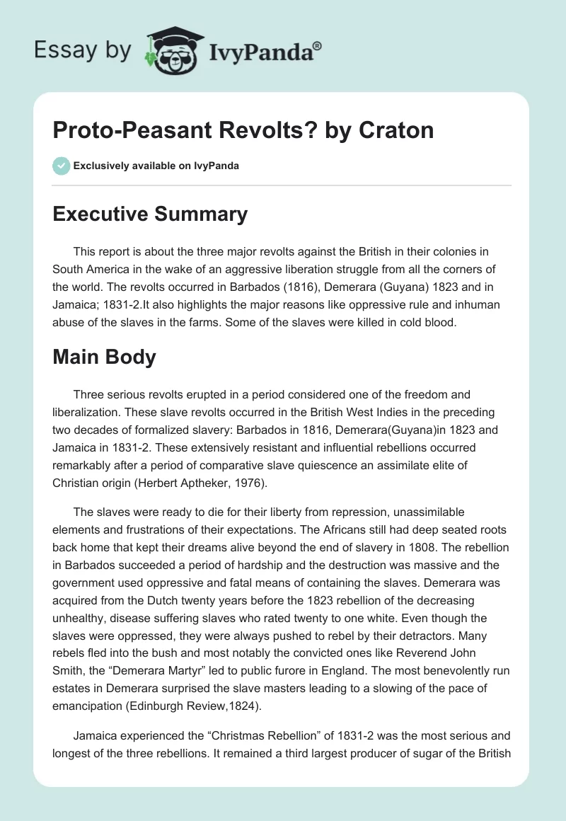 "Proto-Peasant Revolts?" by Craton. Page 1