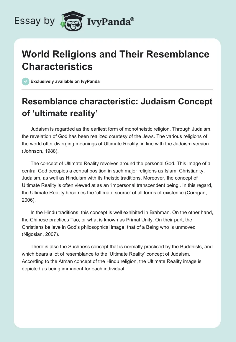 World Religions and Their Resemblance Characteristics. Page 1