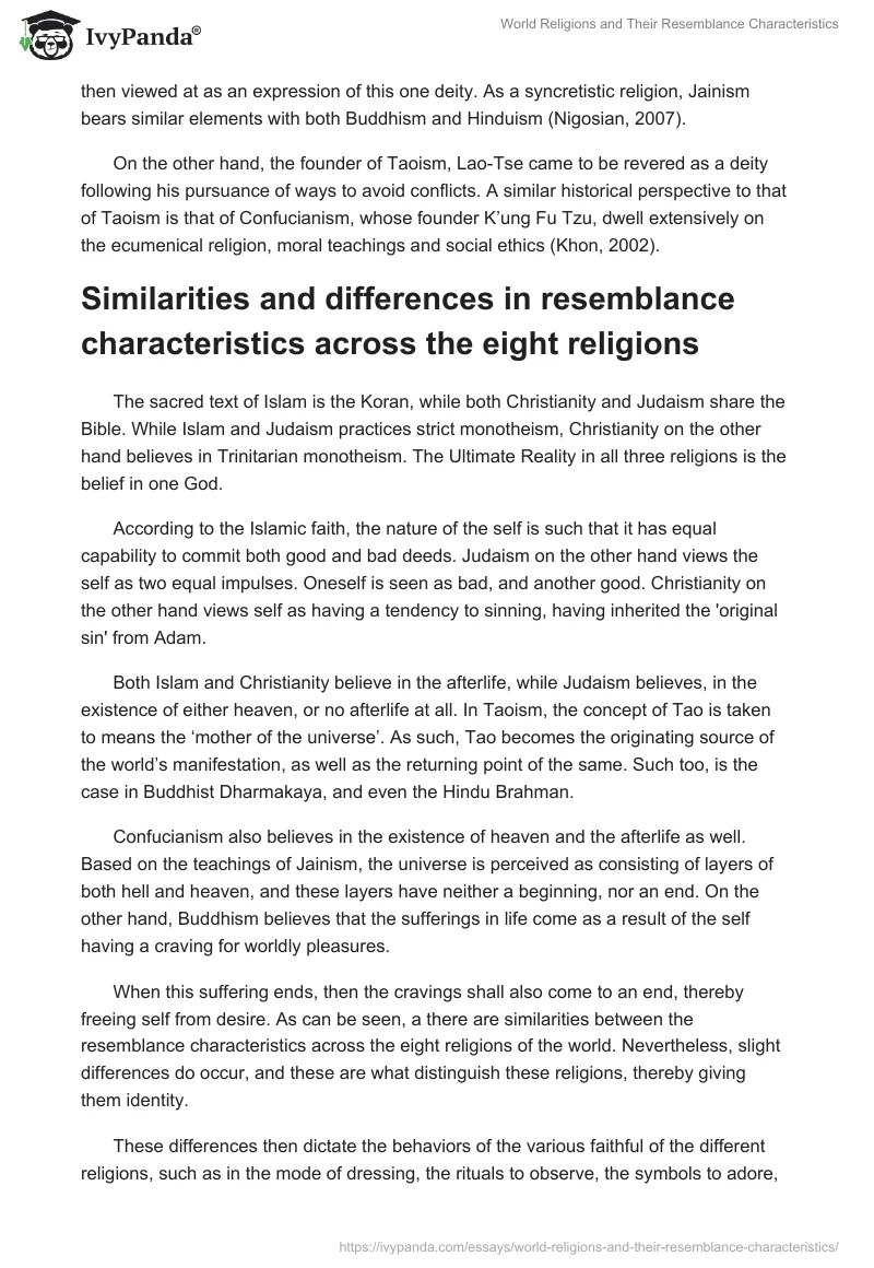 World Religions and Their Resemblance Characteristics. Page 3