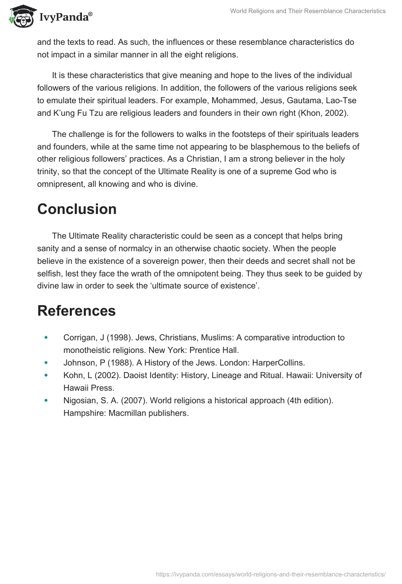 World Religions and Their Resemblance Characteristics. Page 4