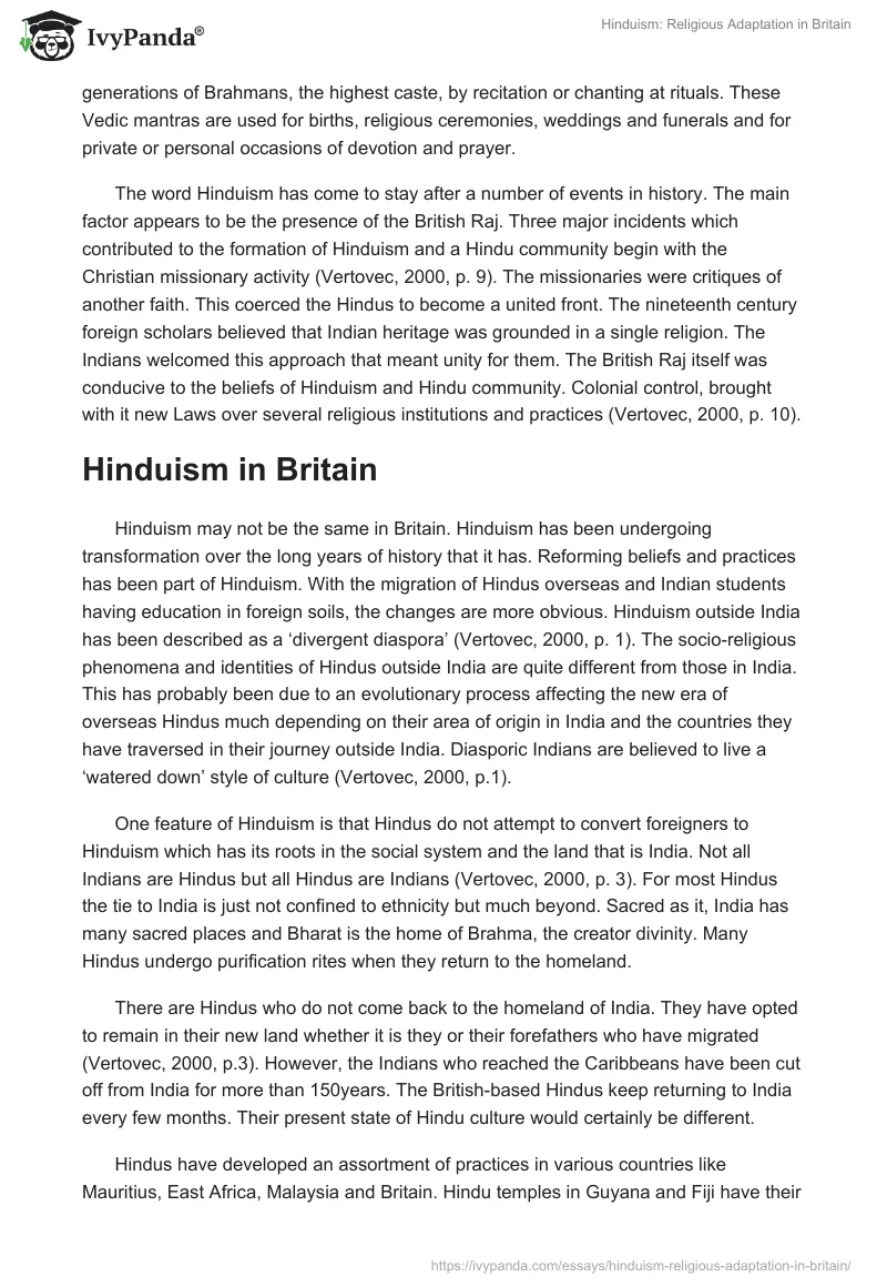 Hinduism: Religious Adaptation in Britain. Page 3