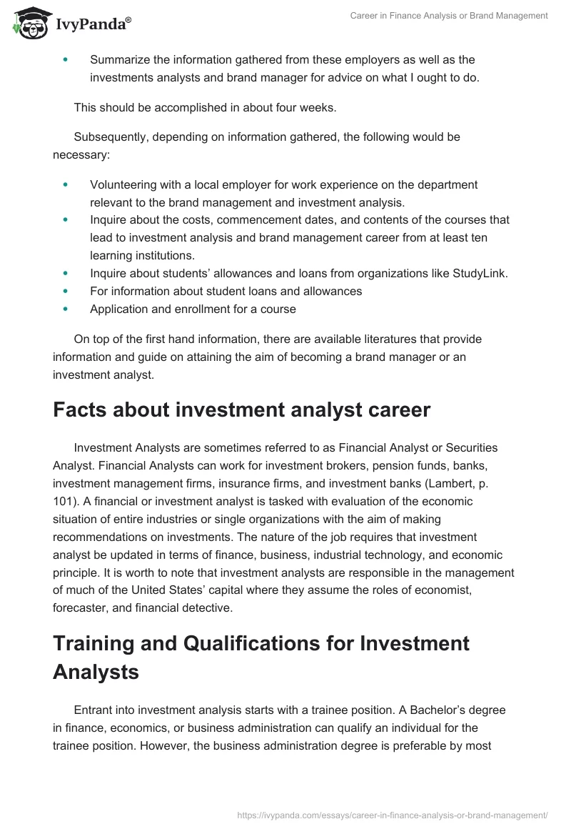 Career in Finance Analysis or Brand Management. Page 2