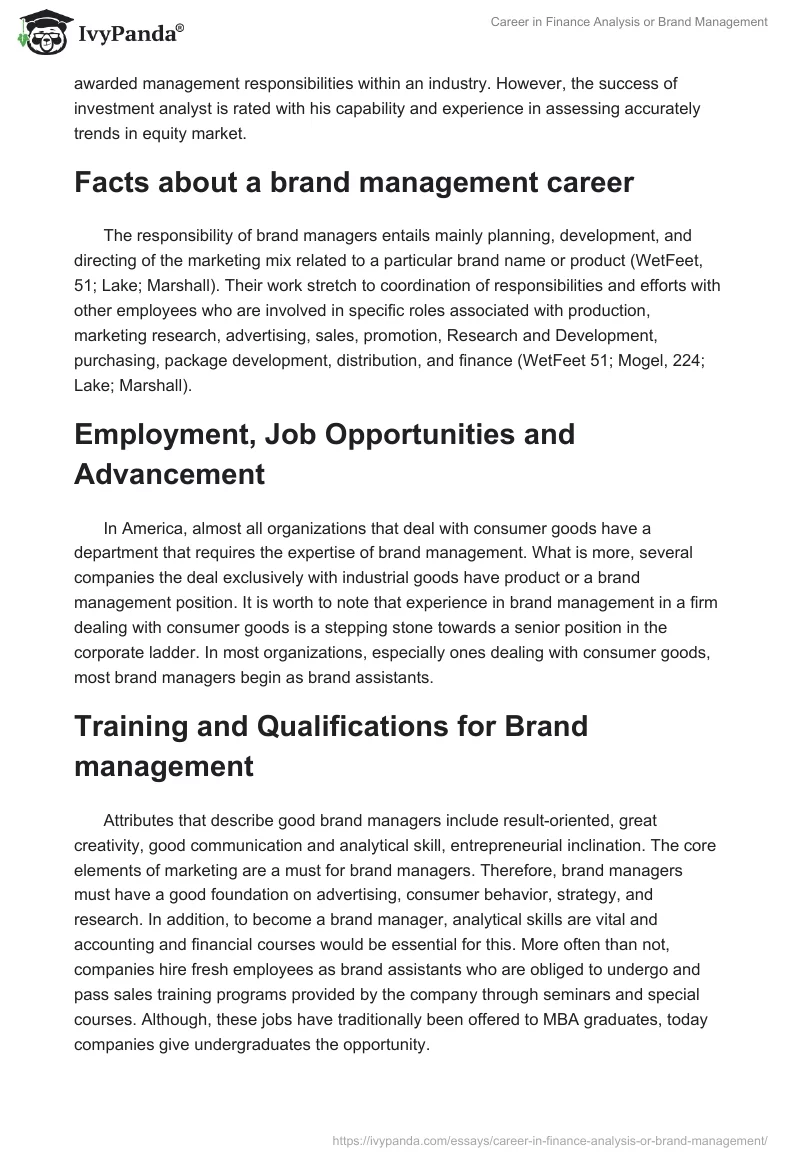 Career in Finance Analysis or Brand Management. Page 4
