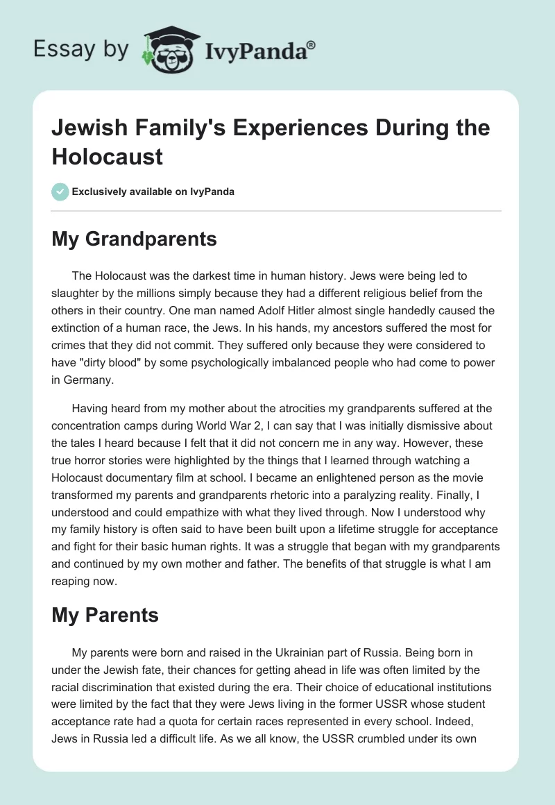 Jewish Family's Experiences During the Holocaust. Page 1