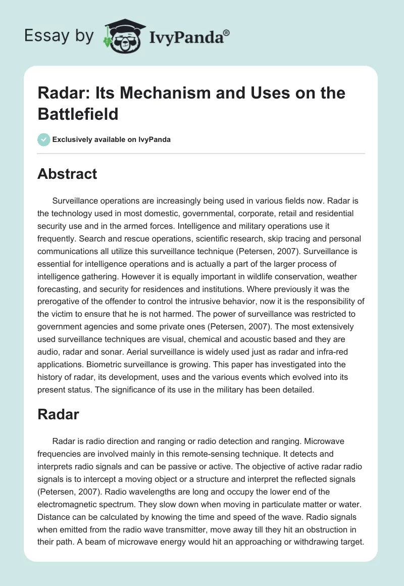 Radar: Its Mechanism and Uses on the Battlefield. Page 1