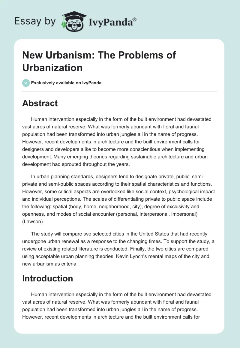 New Urbanism: The Problems of Urbanization. Page 1