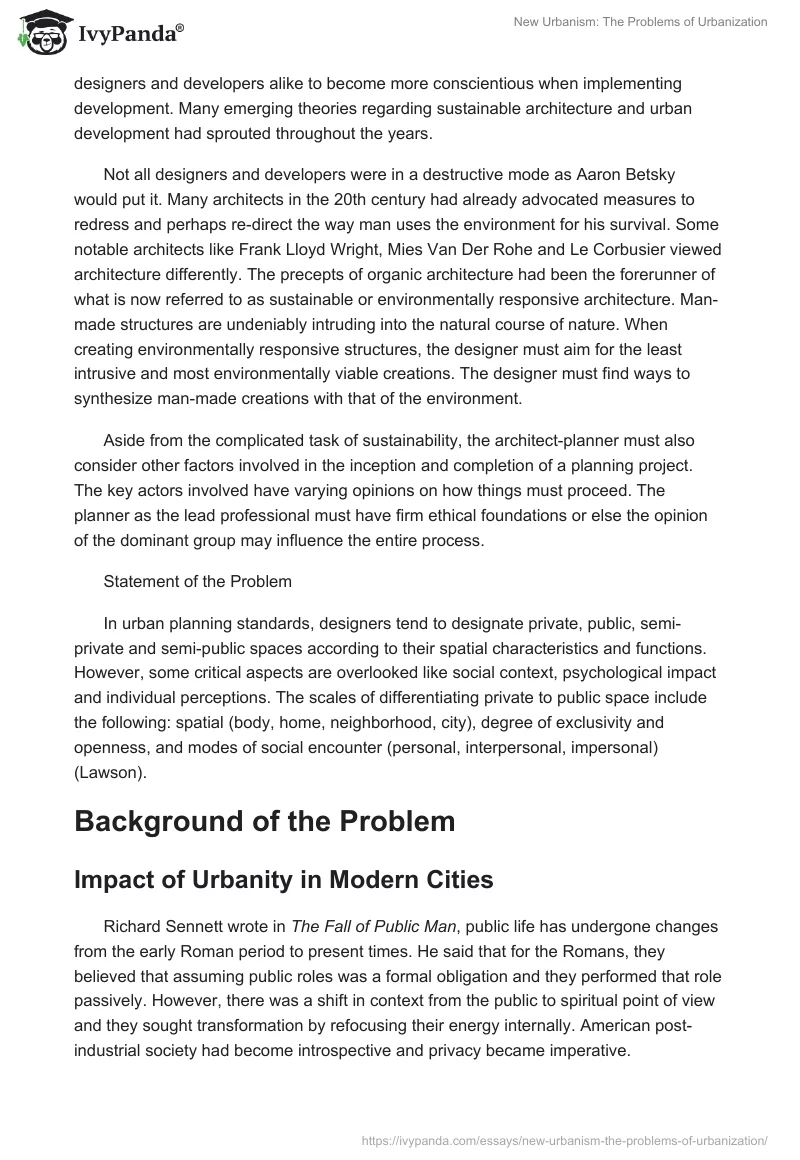 New Urbanism: The Problems of Urbanization. Page 2