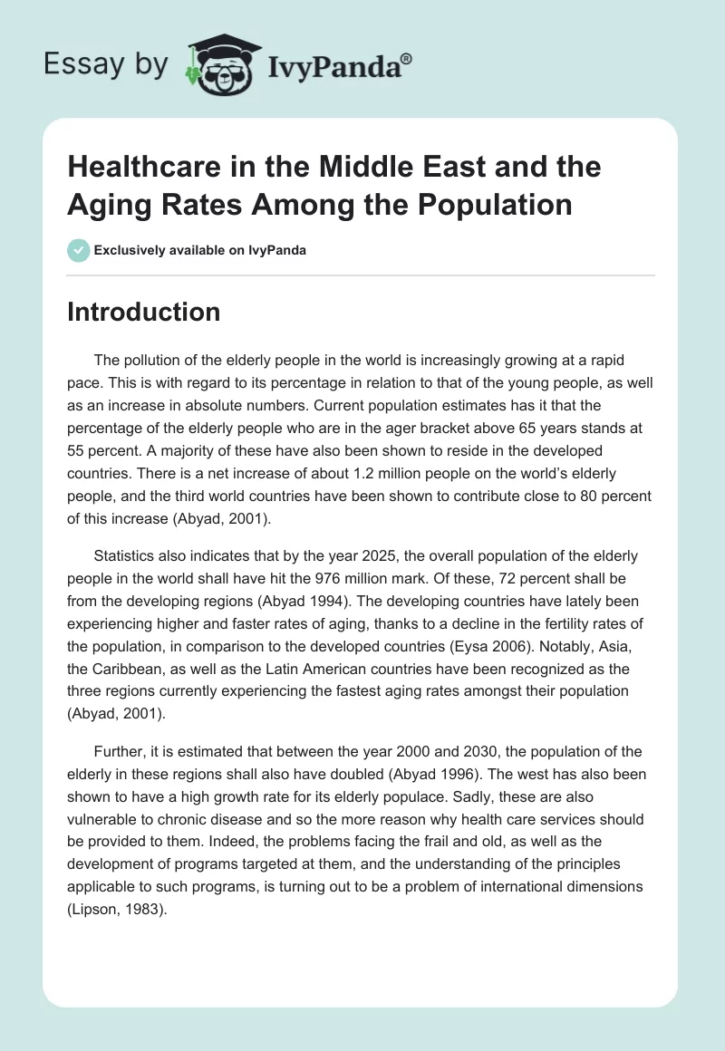 Healthcare in the Middle East and the Aging Rates Among the Population. Page 1