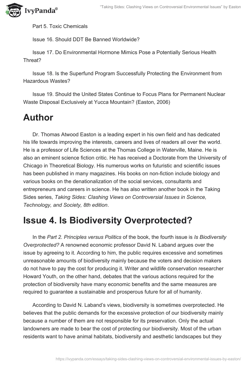 “Taking Sides: Clashing Views on Controversial Environmental Issues” by Easton. Page 3