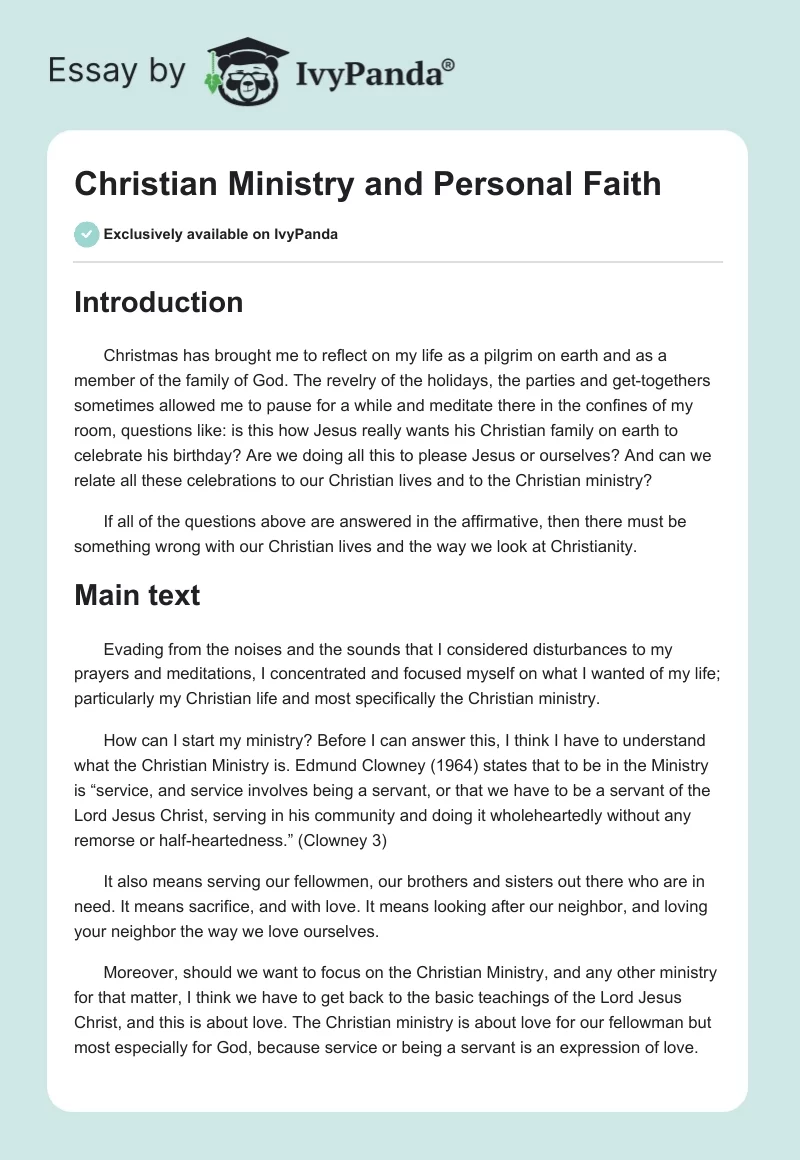 Christian Ministry and Personal Faith. Page 1