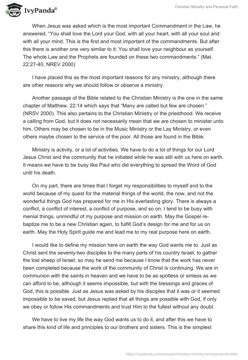 Christian Ministry and Personal Faith. Page 2