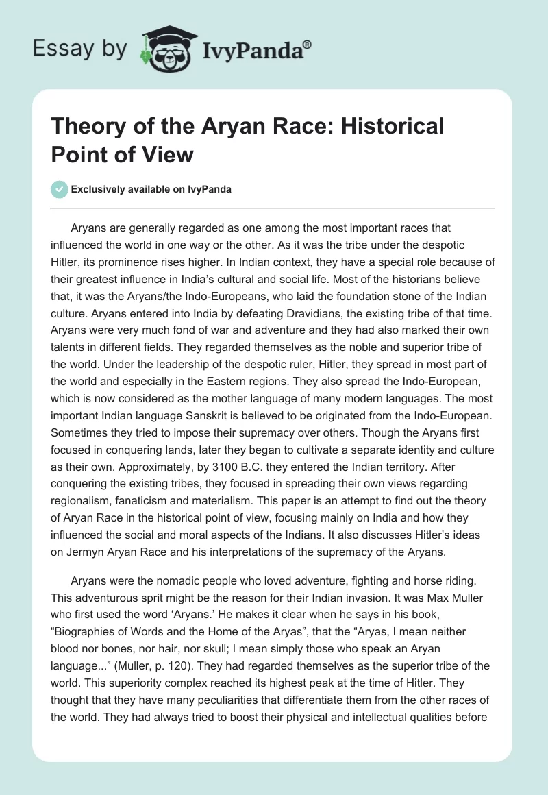 Theory of the Aryan Race: Historical Point of View. Page 1