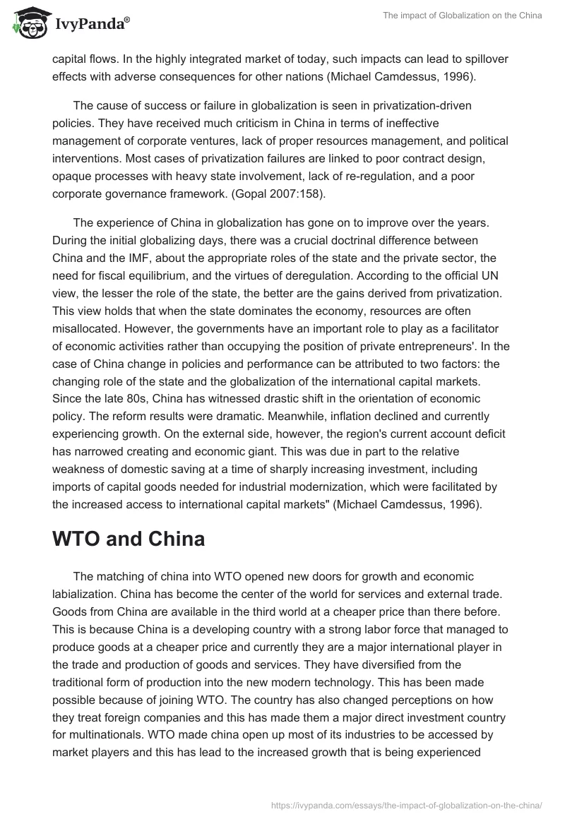 The impact of Globalization on the China. Page 3