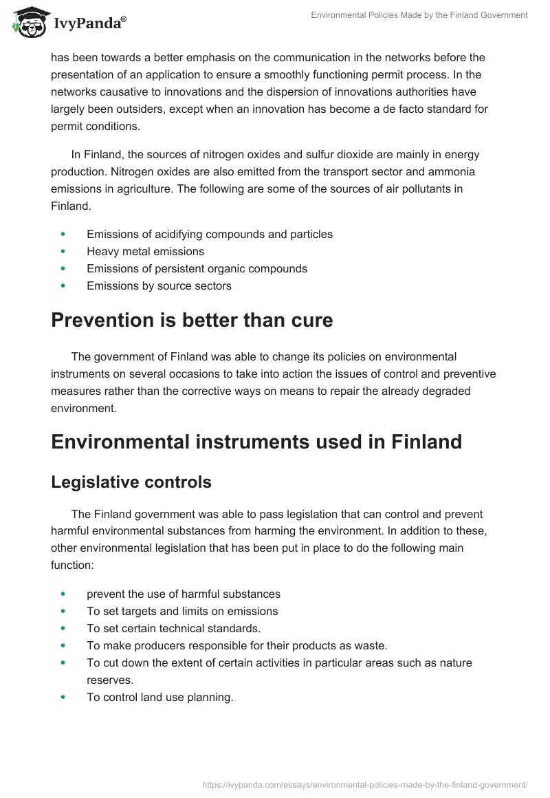 Environmental Policies Made by the Finland Government. Page 2