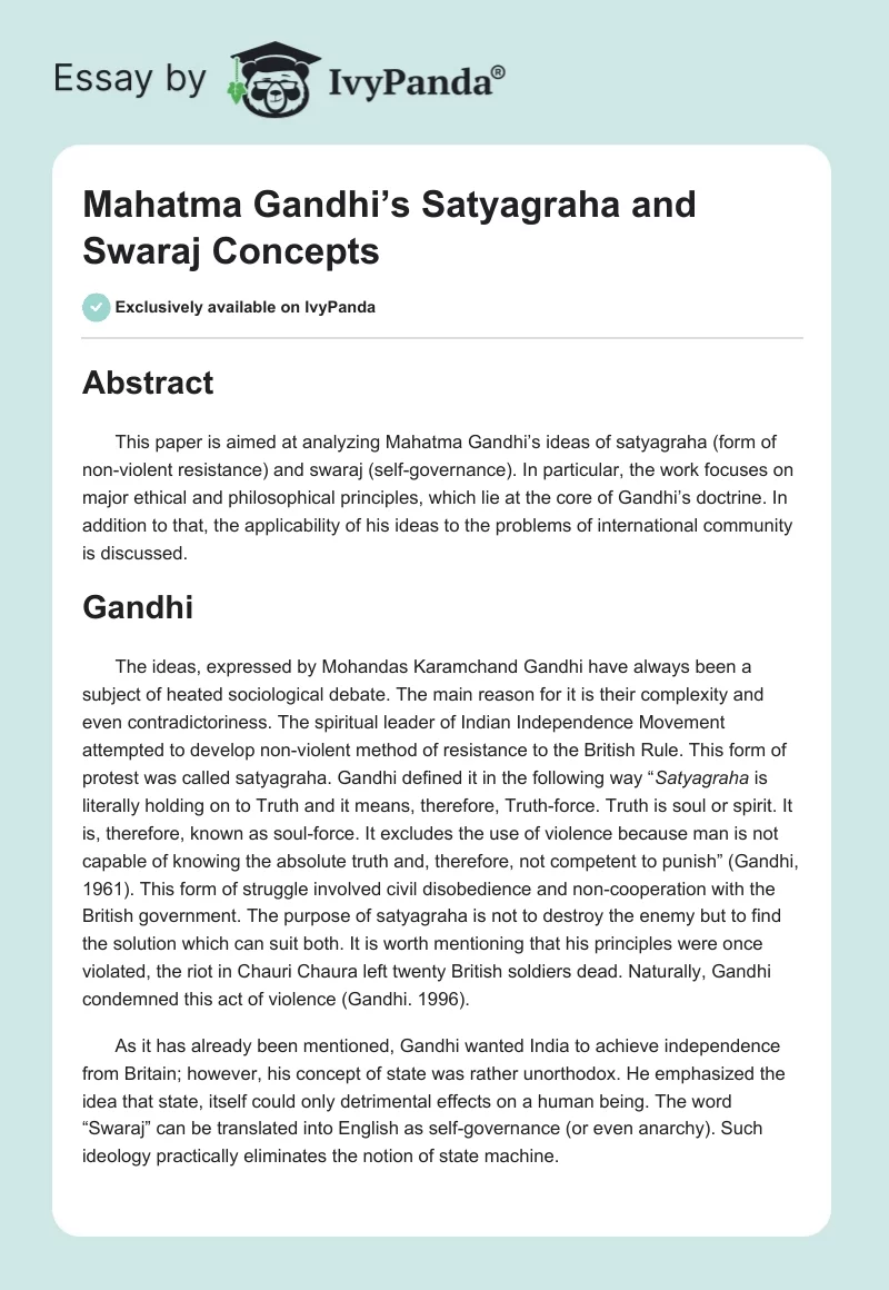 Mahatma Gandhi’s Satyagraha and Swaraj Concepts. Page 1