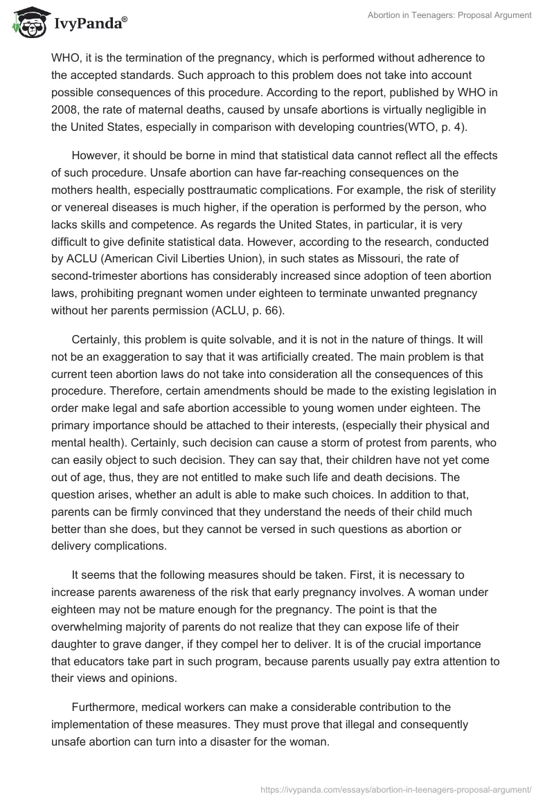 Abortion in Teenagers: Proposal Argument. Page 2